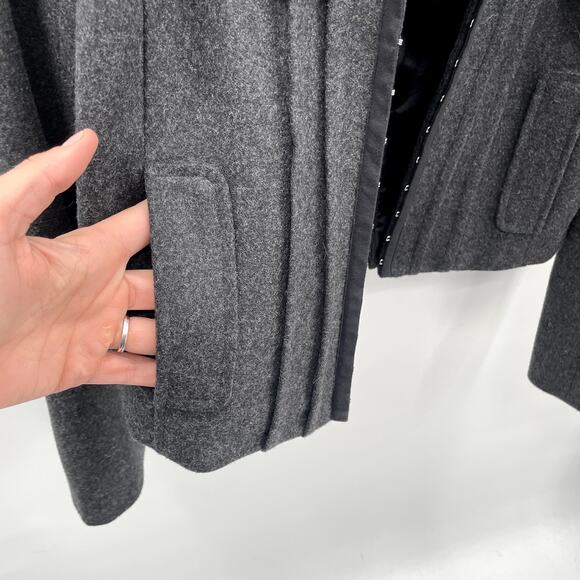 HINGE Grey Wool Blend Ruffle Collar Blazer Jacket // S - Picture 7 of 11